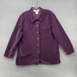 Sarah Bentley Womens Corduroy Button Down Shirt Jacket Purple Large